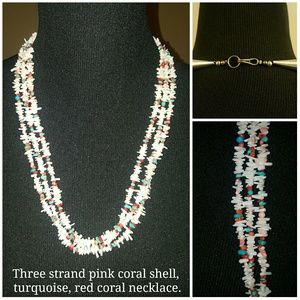 Pink coral, turquoise, spiny oyster necklace
